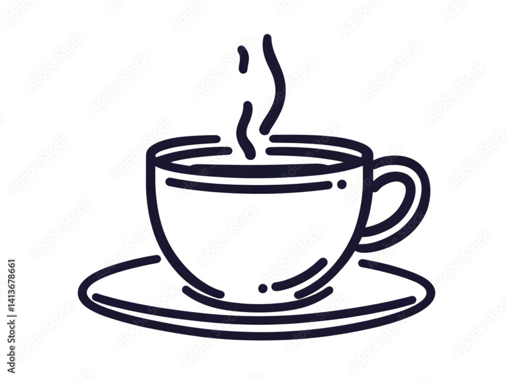 Minimalist Line Art Illustration Of Hot Coffee Cup with Steam Isolated Minimalist Line Art Illustration Of Hot Coffee Cup with Steam Isolated