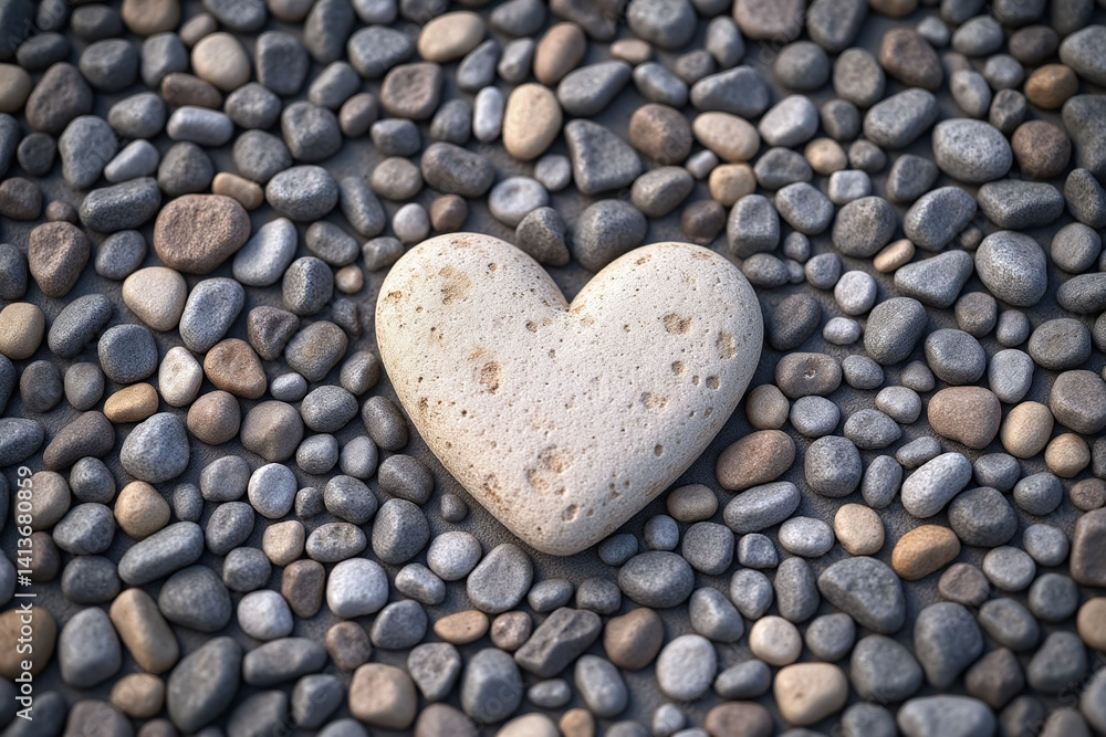 Obraz premium heart shaped stone laying on a pile of rocks