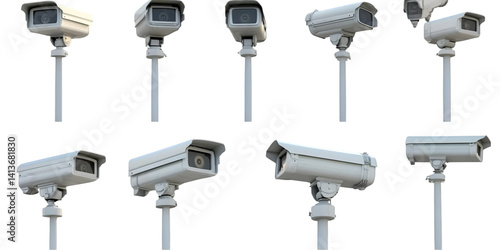 Obraz na płótnie Photo of Multiple White Security Cameras Isolated on Black Background w salonie