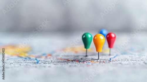 Colorful pushpins on a map travel planning and adventure