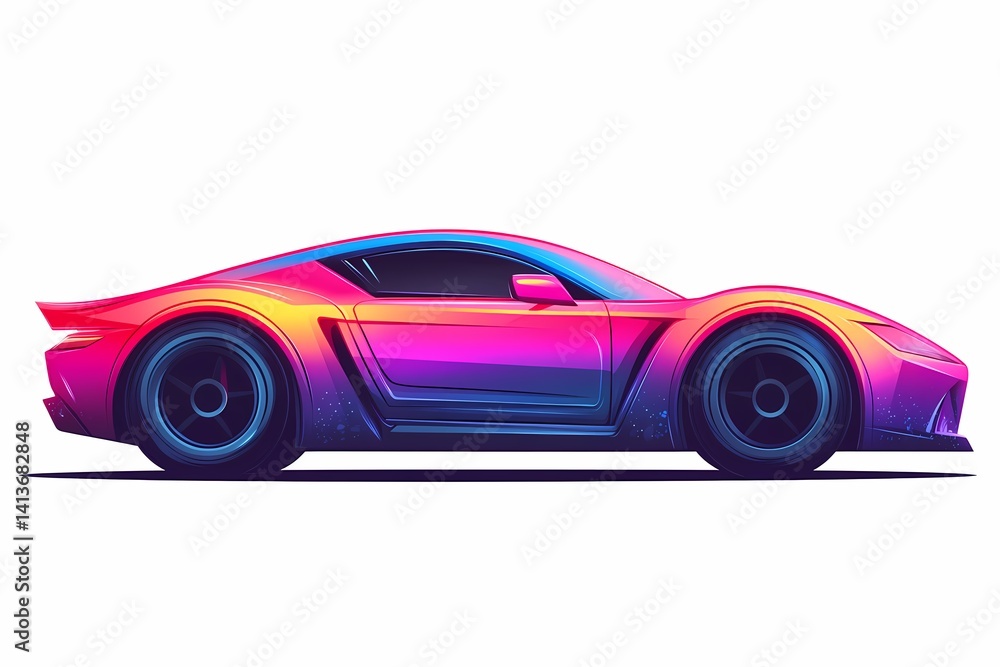 Naklejka premium Sleek Modern Supercar Artwork: Futuristic Car Illustration in Vibrant Purple and Blue Gradient