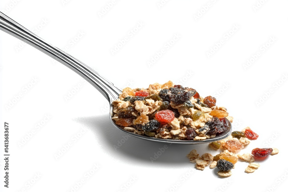 Cereal with Colorful Dried Fruits Ready for Breakfast, a Spoonful of Delicious and Healthy Snack