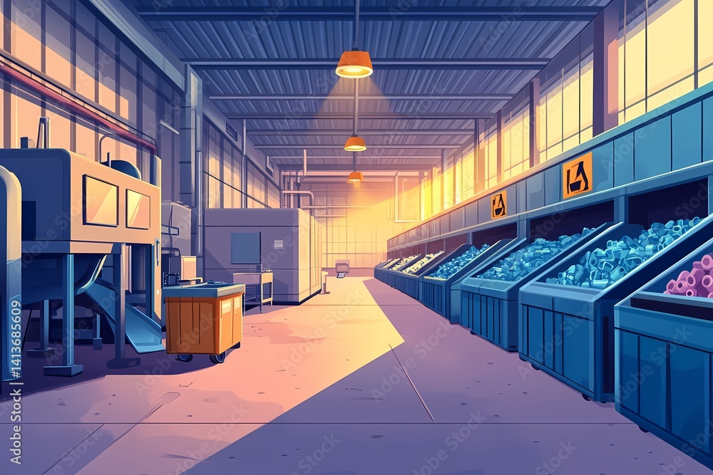 Fototapeta premium Modern Warehouse Interior: Bright and Vibrant Produce Display with Industrial Shelves