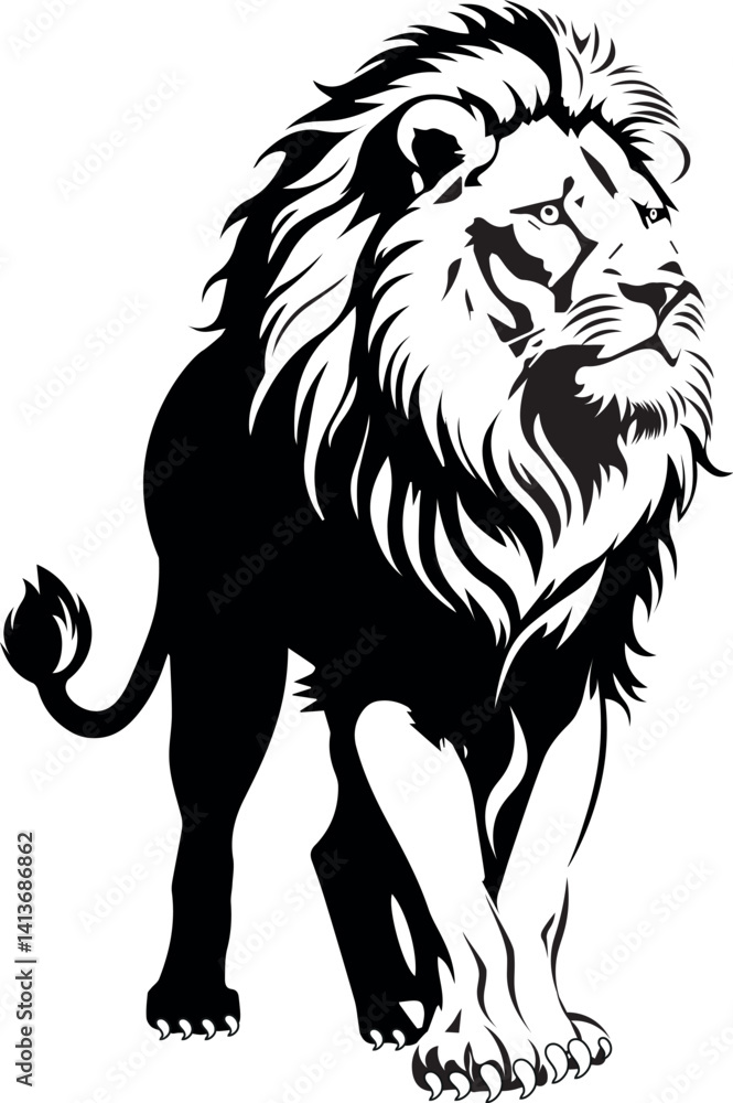 Fototapeta premium Black and White Lion Silhouette Vector Illustration 