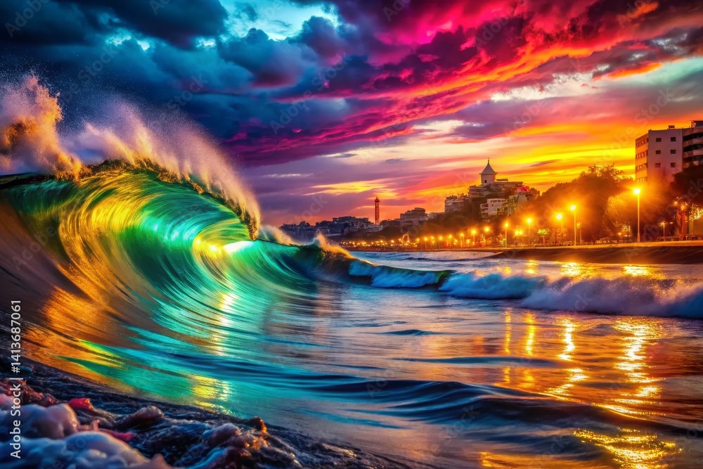 Fototapeta premium Vibrant Ocean Wave at Sunset