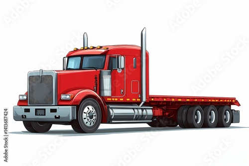 Red Flatbed Freight Truck: Heavy Duty Highway Transport for Logistics & Commerce