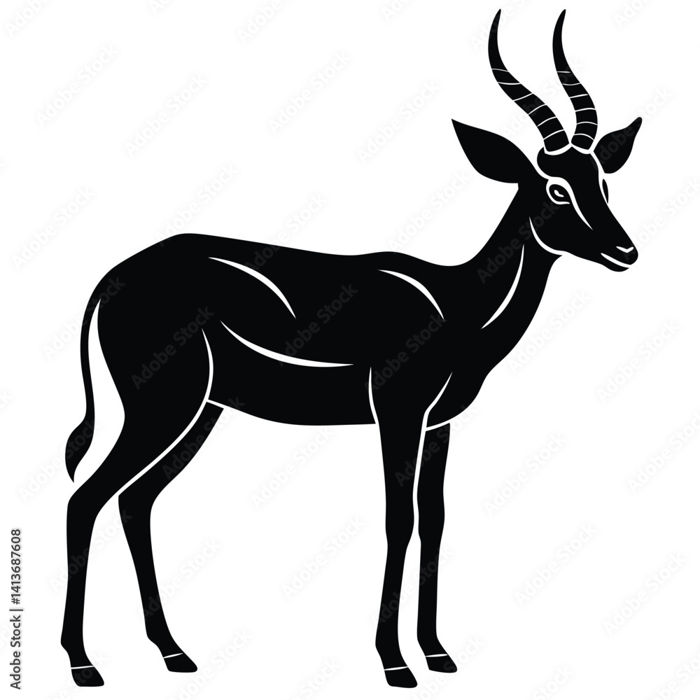 Fototapeta premium Gazelle or antelope black silhouette, vector icon 