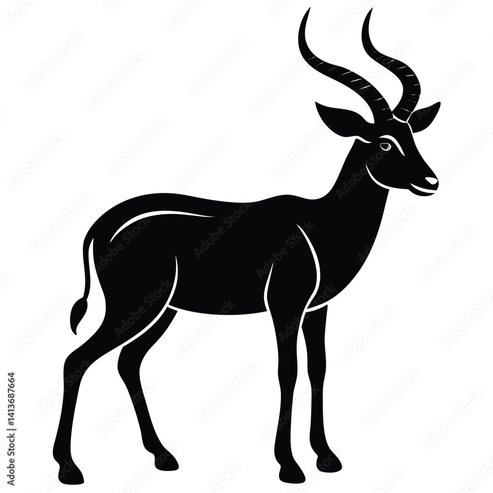 Fototapeta premium Gazelle or antelope black silhouette, vector icon 