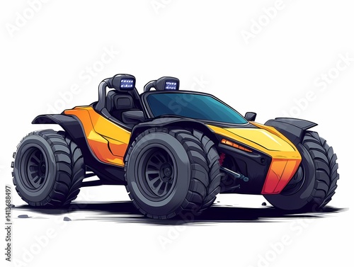 Off-Road Adventure Vehicle: Cartoon Car with Sporty Design and Large Tires - Perfect for Outdoor Exploration and Desert Car Fun
