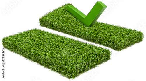 Obraz na płótnie Realistic Grass Rectangles with Green Check Mark on Transparent Background w salonie