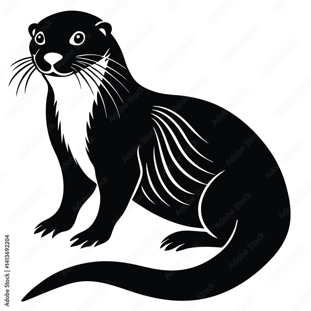 Obraz premium otter silhouette, otter line art black white vector illustration