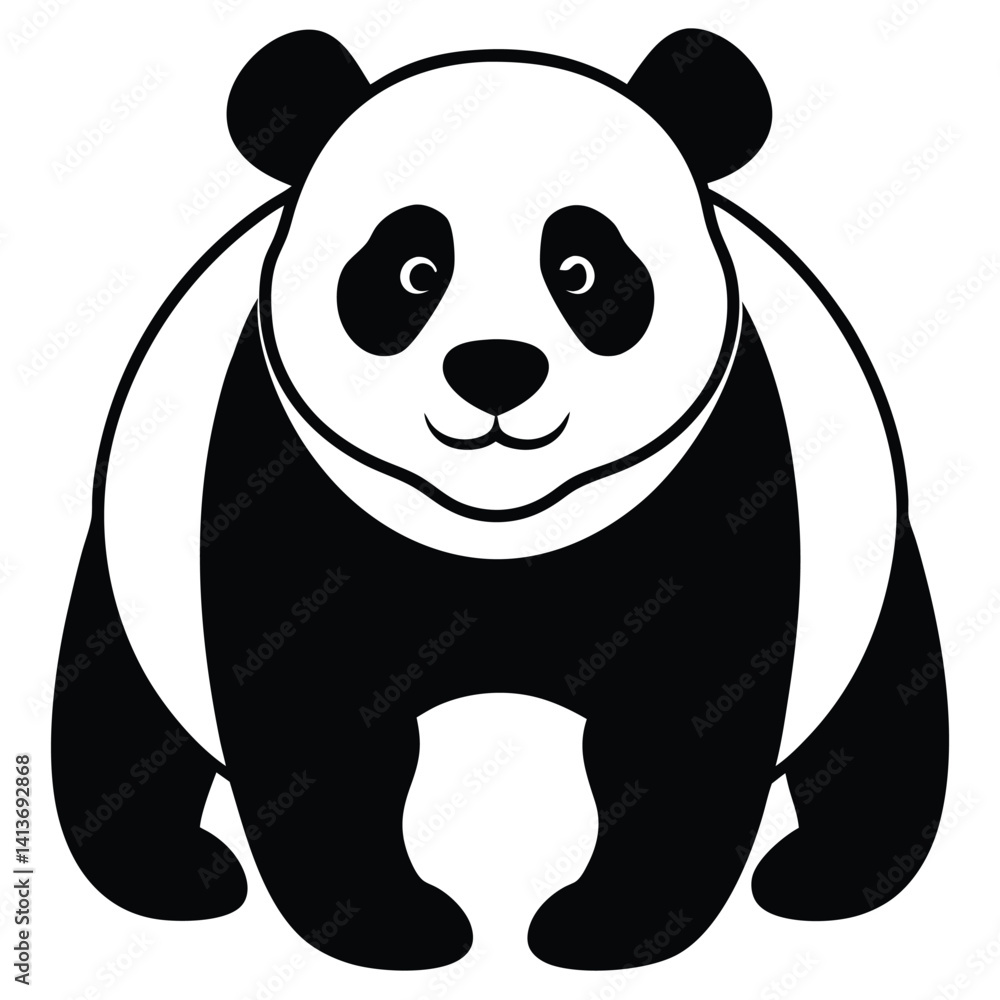 Fototapeta premium Panda black and white silhouette illustration isolated on a white background