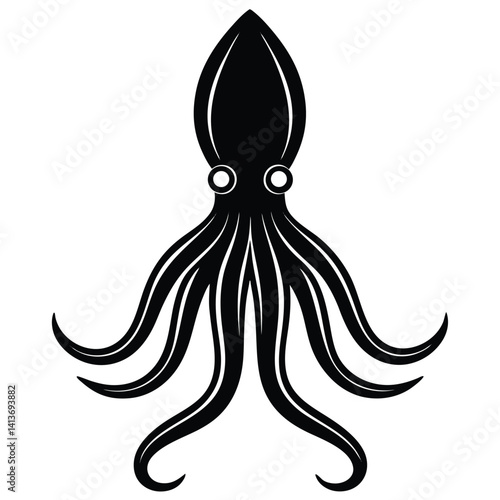 squid silhouette vector icon. Octopus design black silhouette kraken sea animal ocean logo
