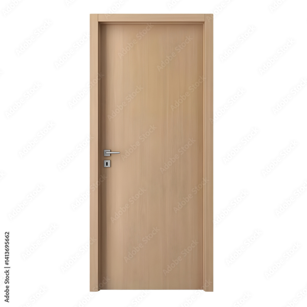 Realistic Wood Door Illustration With Grain Texture Isolated on Transparent Background Realistic Wood Door Illustration With Grain Texture Isolated on Transparent Background