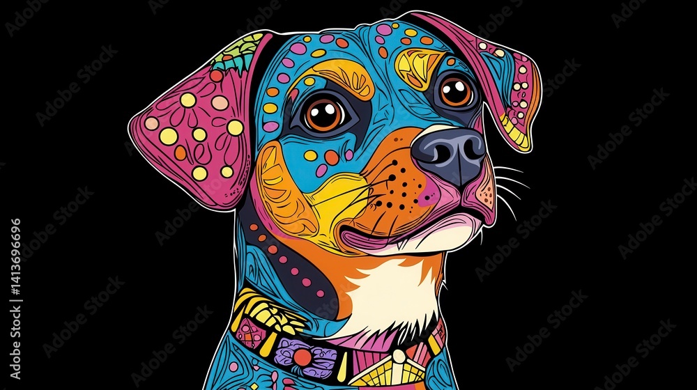 Obraz premium Colorful Artistic Dog Portrait with Vibrant Patterns and Design