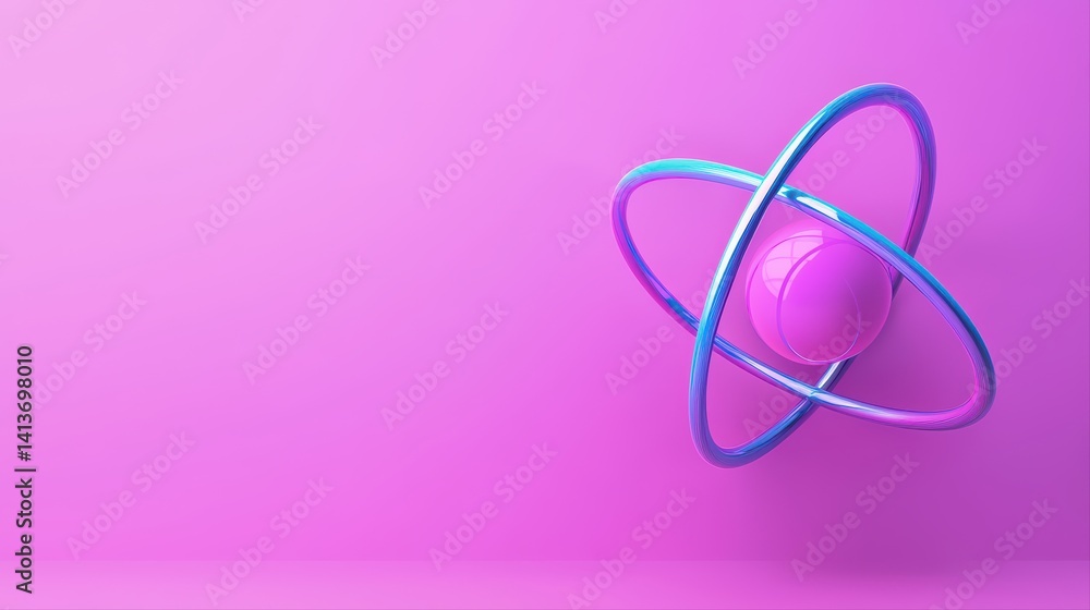 Vibrant abstract atom model on pink background Vibrant abstract atom model on pink background