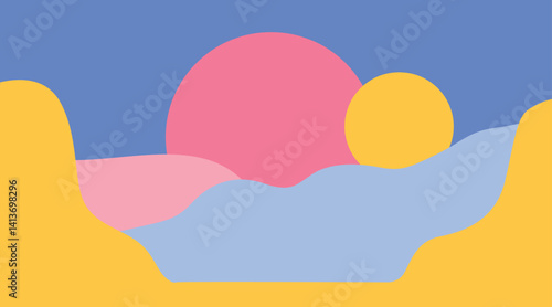 Obraz na płótnie Colorful Abstract Geometric Shapes With Lines and Vibrant Colors, Retro 90s Memphis pattern with pastel background, w salonie