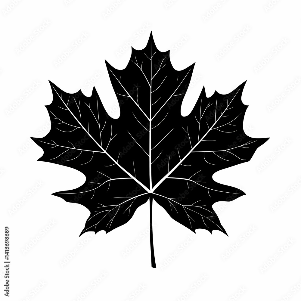 Fototapeta premium Black Maple Leaf Vector Illustration: Elegant Nature-Inspired Botanical Silhouette Design for Eco-Friendly Modern Decor