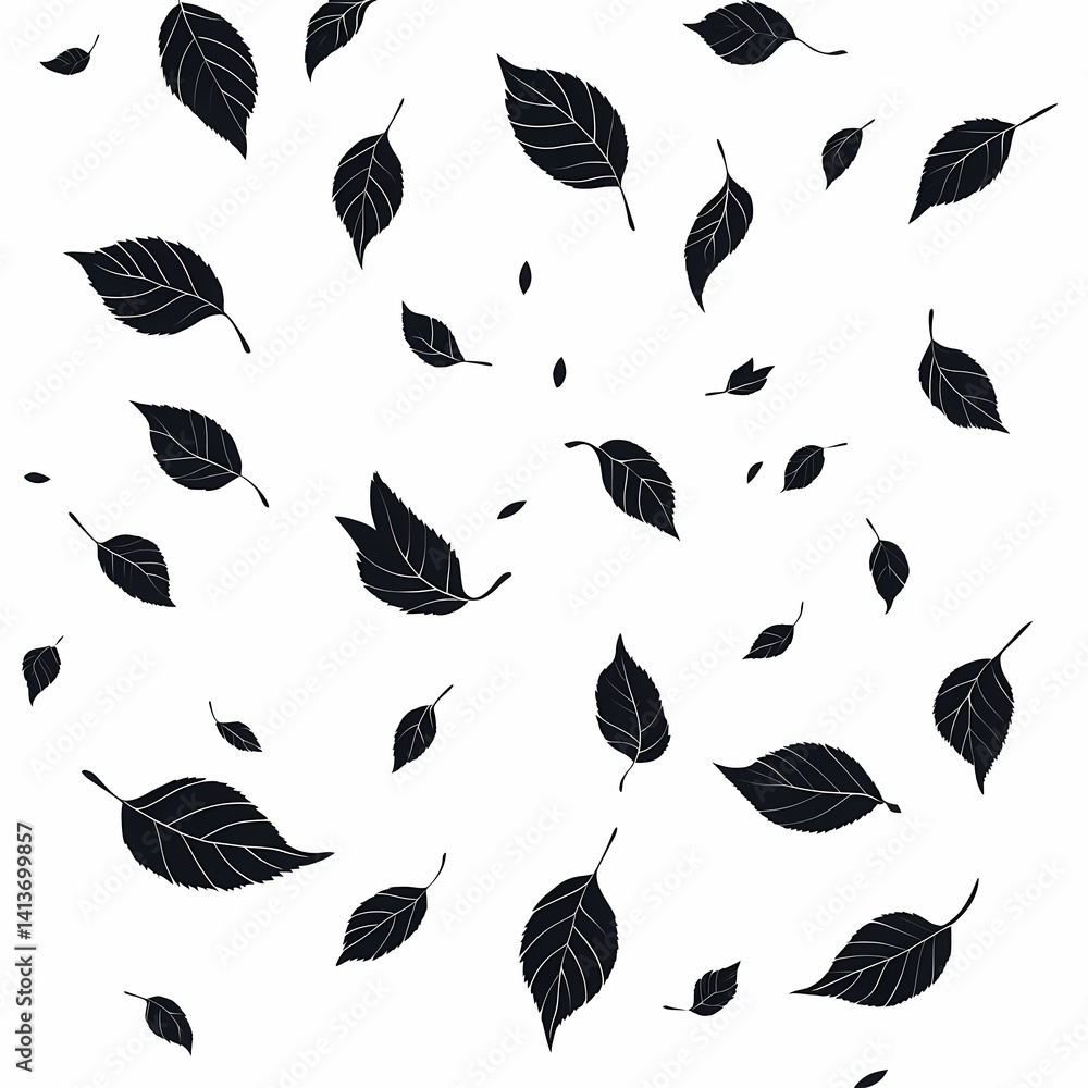 Fototapeta premium Abstract Black Leaf Pattern Background: Nature-Inspired Botanical Design Illustration