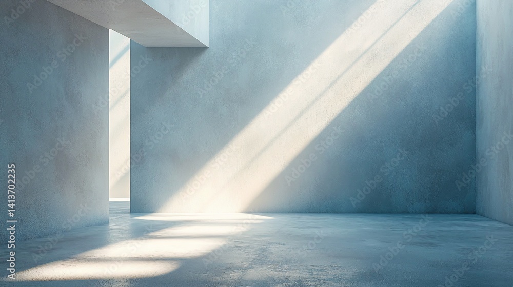 Sunlit minimalist concrete interior with geometric shadows Sunlit minimalist concrete interior with geometric shadows