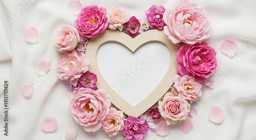 Heart-Shaped Frame with Floral Decoration – Mother’s Day Decorative Flat Lay