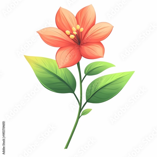 Colorful Botanical Illustration: Vibrant Floral Art with Greenery and Blooming Garden Nature Design