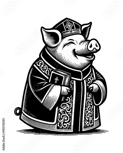 Fantasy Pig Boar Cleric Healer Casting Holy Magic Support with Priest Robes and Divine Symbol