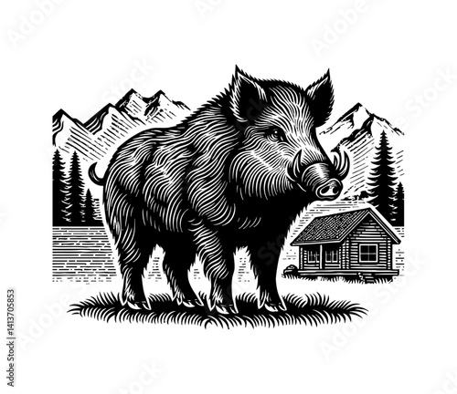 Pig Boar Hog enjoys luxury resort vacation with tropical relaxation and happy getaway