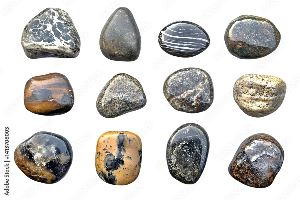Various Polished Stones Collection On Transparent Isolated Background Photo Various Polished Stones Collection On Transparent Isolated Background Photo