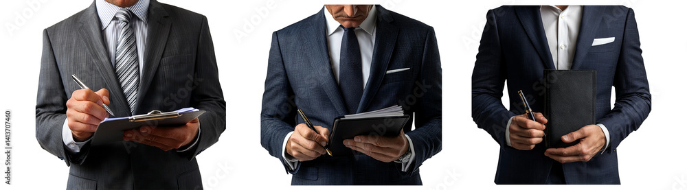 Professional Businessmen in Suits Writing Notes and Taking Action Professional Businessmen in Suits Writing Notes and Taking Action
