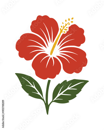 Red Hibiscus blossom Vector Illustration