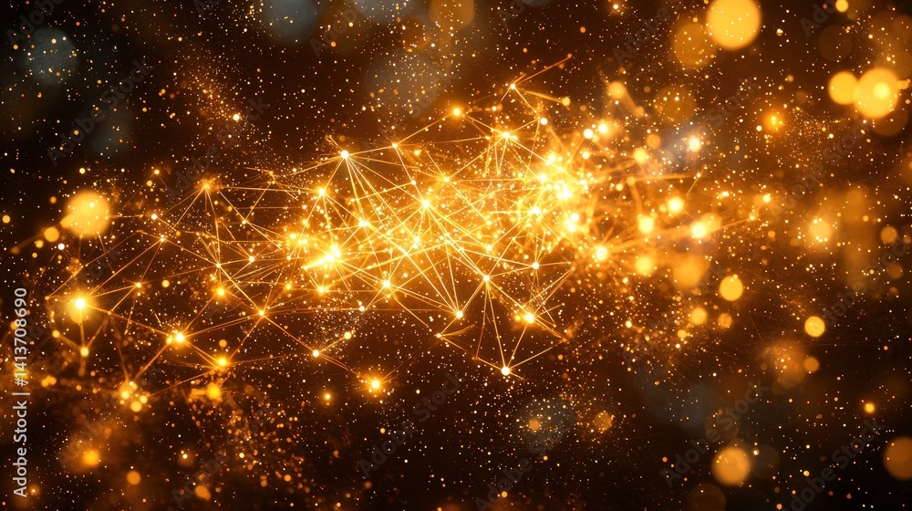 Obraz premium Golden Network: A Celestial Constellation of Interconnectedness