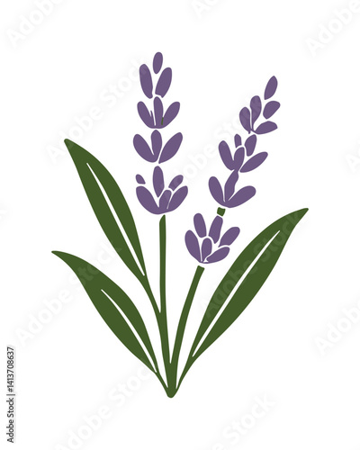 Lavender sprig illustration in a flat style