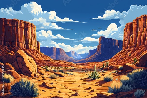 Stunning Desert Landscape with Cactus and Vibrant Sunset Colors in the Southwest - Travel Destination for Nature Photography and Adventure Hiking