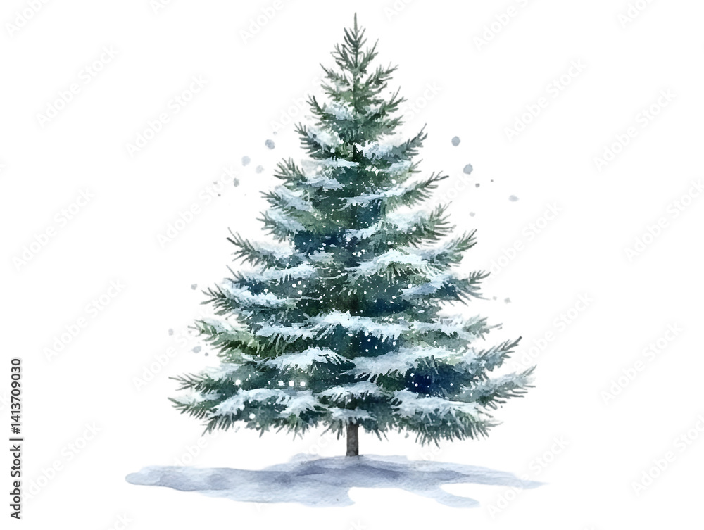 Watercolor Illustration Of A Snowy Evergreen Tree With White Winter Snow Isolated On A Transparent Background Watercolor Illustration Of A Snowy Evergreen Tree With White Winter Snow Isolated On A Transparent Background