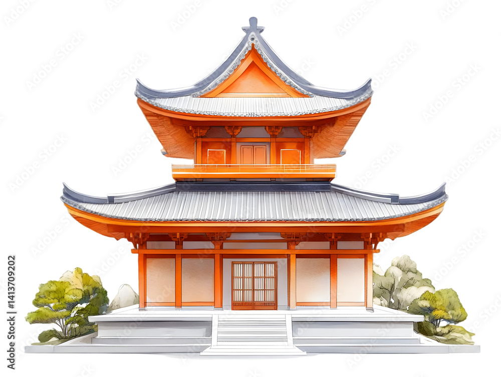 Watercolor Illustration Of An Asian Temple Building On Transparent Background Watercolor Illustration Of An Asian Temple Building On Transparent Background