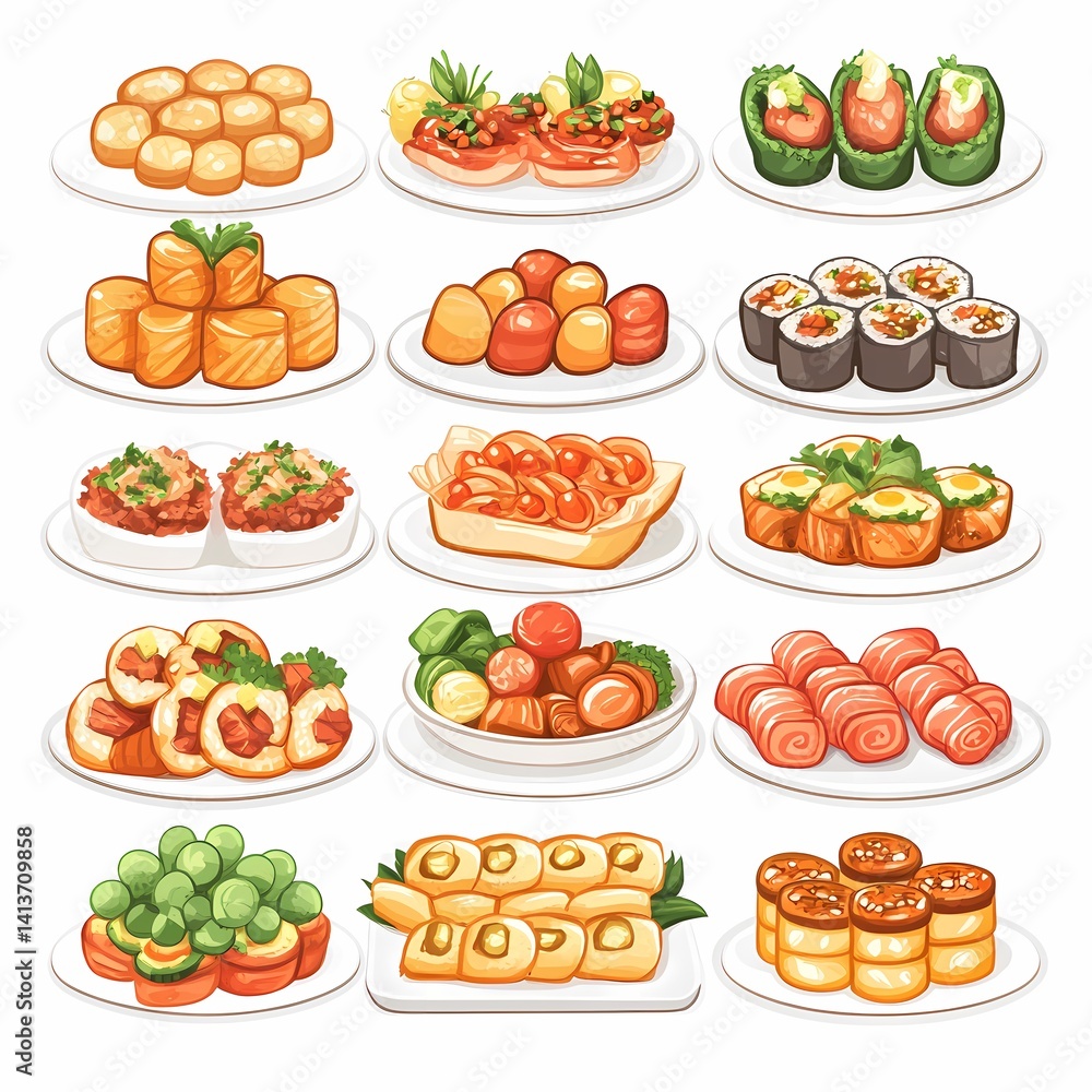 Delectable Gourmet Sushi Platter: Colorful Asian Cuisine with Fresh Seafood and Vegetable Rolls