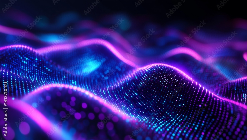 Abstract glowing neon waves of particles. Abstract glowing neon waves of particles.