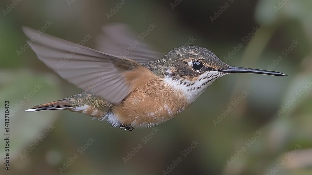 Fototapeta premium A hummingbird in flight, close-up.