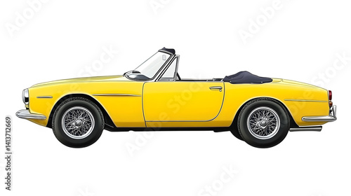 Yellow Classic Convertible Car Isolated On Transparent Background Photo