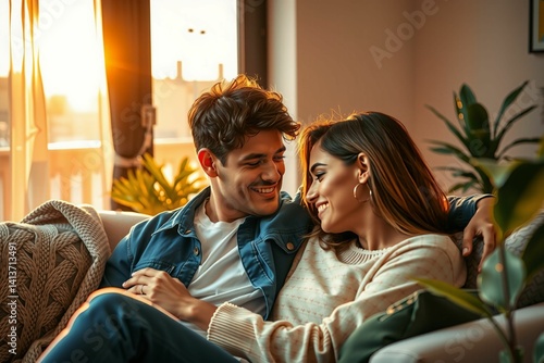 Authentic Intimate Moment Between a Diverse Couple at Home