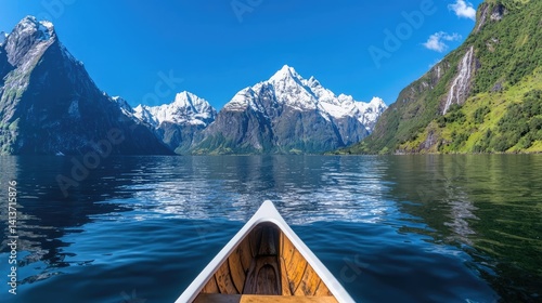 Serene boat journey through majestic mountain landscape travel and adventure photography
