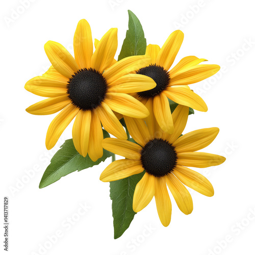 Bright Black-Eyed Susan Flowers Combined with White, Cheerful Flower Image.