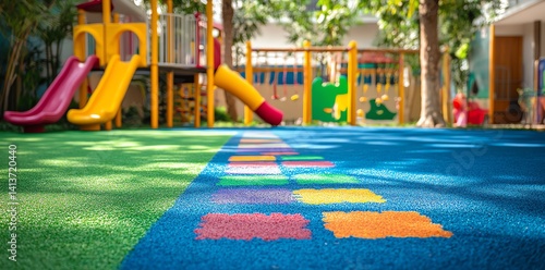 Wallpaper Mural Empty Colorful Playground with Rubber Flooring and Slides Torontodigital.ca