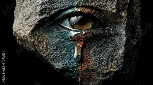 A symbol of tears, love, and rage on a rock 