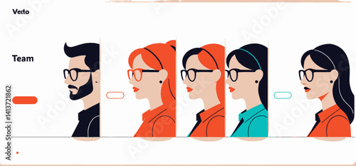 Diverse Team Vector Illustration_ Professional Business People Graphic_ Creative Design with Male and Female Portraits_ Corporate Teamwork Concept