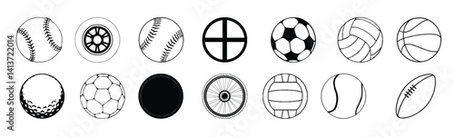 Set of balls for sport, activity and game, ball sports icons symbols