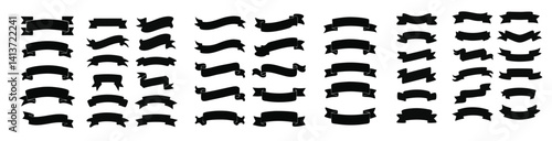 Set of black silhouette ribbons shape collection