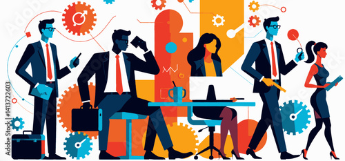 Teamwork_and_Innovation_Business_Concept_Illustration_Featuring_Professionals_Working_Together_to_Achieve_Success_in_a_Modern_Office_Environment_Creativity_and_Strategy