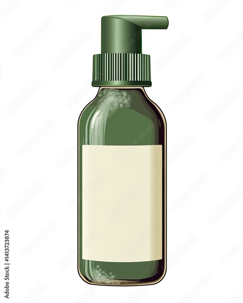 Green Cosmetic Bottle with Pump and Blank Label for Product Design Green Cosmetic Bottle with Pump and Blank Label for Product Design
